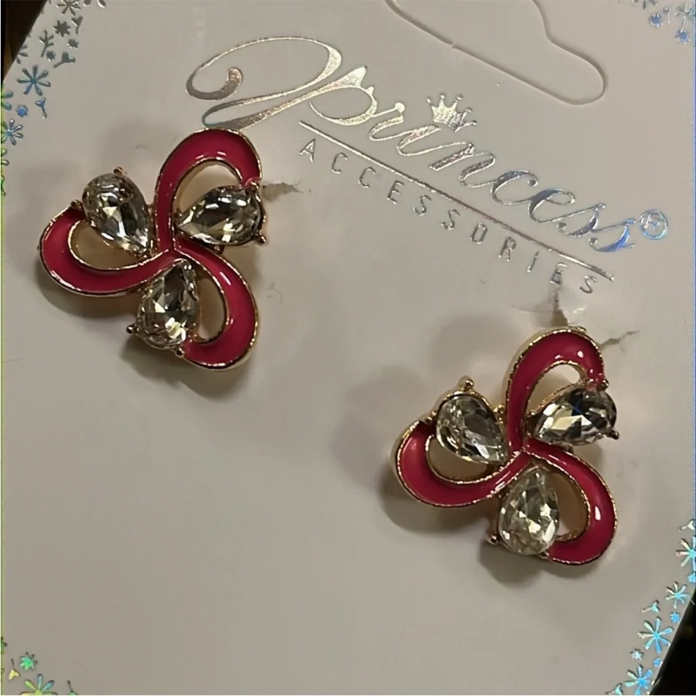 Hot Pink Bow Swirl Stud Earrings